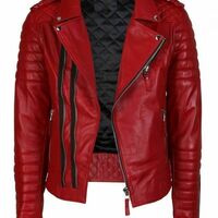 New Handmade Men's Red Biker Genuine Leather Jacket - Thumbnail 1