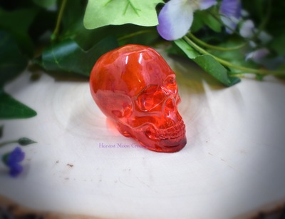B-grade medium red resin skull spooky home decor