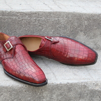 Crafted Leather Classic Red Crocodile Leather Monk Strap Alligator Dress Shoes - Thumbnail 3