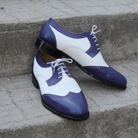 Crafted Leather Handmade Purple White Leather Wingtip Oxford Lace up Dress Shoes - Thumbnail 2