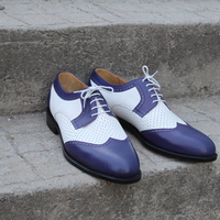 Crafted Leather Handmade Purple White Leather Wingtip Oxford Lace up Dress Shoes - Thumbnail 4