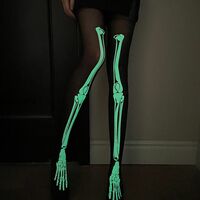 Sexy Black Luminous Skull Skeleton Luminous White Bone Stockings Disco Dancing Halloween Pantyhose - Thumbnail 3