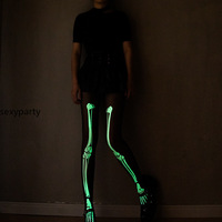 Sexy Black Luminous Skull Skeleton Luminous White Bone Stockings Disco Dancing Halloween Pantyhose - Thumbnail 7