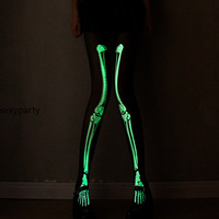 Sexy Black Luminous Skull Skeleton Luminous White Bone Stockings Disco Dancing Halloween Pantyhose - Thumbnail 8