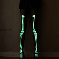 Sexy Black Luminous Skull Skeleton Luminous White Bone Stockings Disco Dancing Halloween Pantyhose - Thumbnail 9