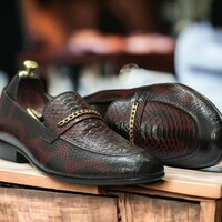 Handmade Men's Two Tone Burgundy Leather Shoes ,Penny Loafer Dress Shoes - Thumbnail 1