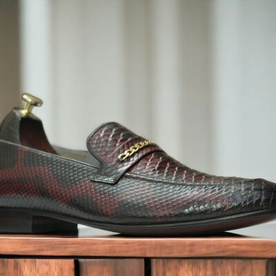 Handmade men's two tone burgundy leather shoes ,penny loafer dress shoes