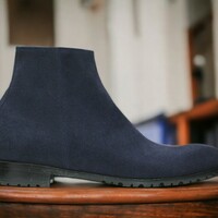 Handmade Men's Blue Suede Boot ,Side Zipper Chunky Sole Boot - Thumbnail 2