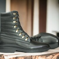 Handmade Men's Black Leather Boot ,Lace Up Ankle High Zipper Boot - Thumbnail 1