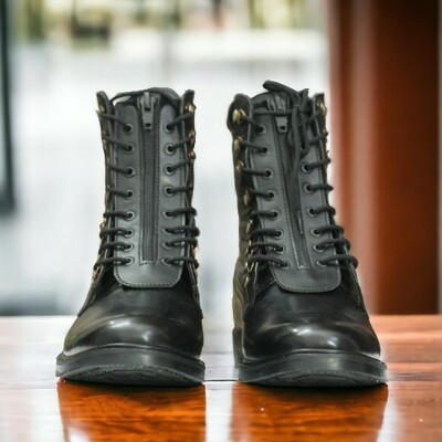 Handmade men's black leather boot ,lace up ankle high zipper boot