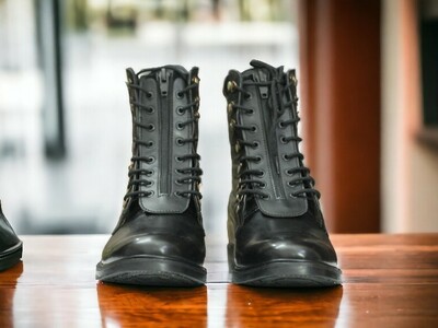 Handmade Men's Black Leather Boot ,Lace Up Ankle High Zipper Boot