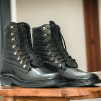 Handmade Men's Black Leather Boot ,Lace Up Ankle High Zipper Boot - Thumbnail 3