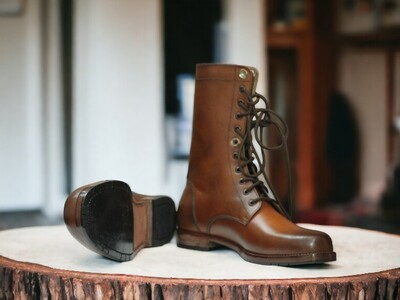 Handmade Men's Brown Leather Boot ,Lace Up High linear Boot