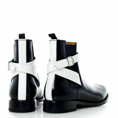 Men handmade chelsea belted boot real quality leather custom made shoes