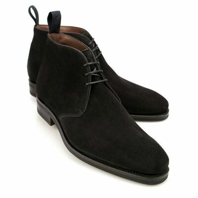 Customized handmade men's black chukka high ankle suede leather lace up boots