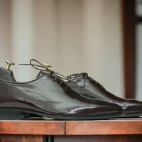 Handmade Men's Brown Handmade Oxford Shoes, Dress Patent Lather Shoes - Thumbnail 2