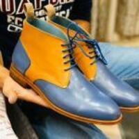 Tan & Blue Half Ankle Leather Men’s Boot - Thumbnail 1