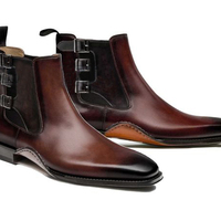 HANDMADE CHELSEA LEATHER BOOTS, ANKLE HIGH TRIPLE BUCKLE BOOTS - Thumbnail 1