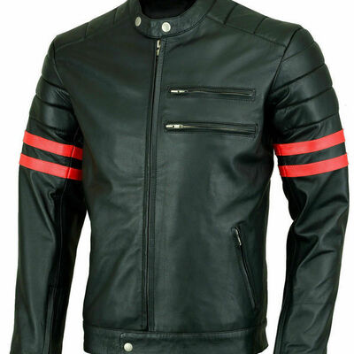 Men's black leather jacket biker motorcycle real lambskin coat - Thumbnail 3