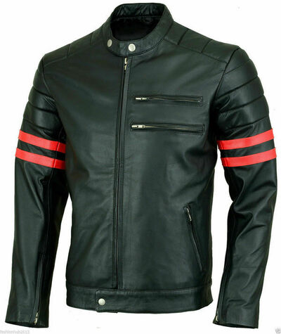 Men's Black Leather Jacket Biker Motorcycle Real Lambskin Coat