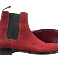 Handmade Men's Burgundy Suede Boot ,Chelsea Ankle High Boot - Thumbnail 1