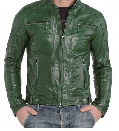 Men LeatherJacket 100% Genuine Biker Motorcycle Green Leather Jacket