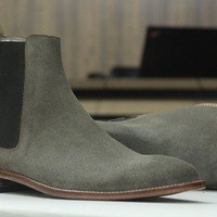 Handmade Men's Gray Suede Boot ,Chelsea Ankle High Boot - Thumbnail 2