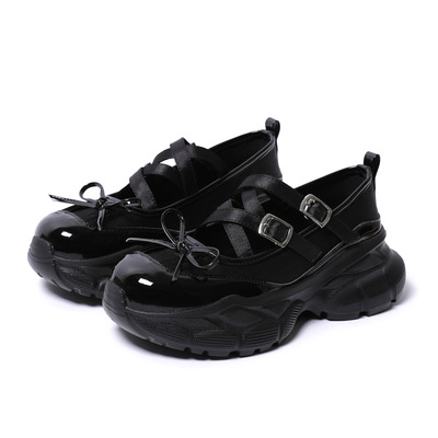 Black bowknot mary jane platform shoes