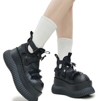 Black Lacy Bat Wing Platform Shoes - Thumbnail 2