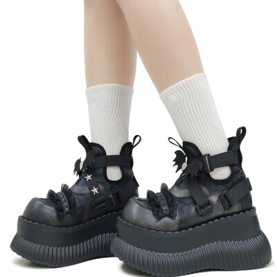 Black lacy bat wing platform shoes