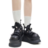 Black Lacy Bat Wing Platform Shoes - Thumbnail 1