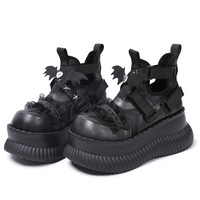 Black Lacy Bat Wing Platform Shoes - Thumbnail 3