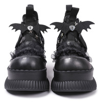 Black Lacy Bat Wing Platform Shoes - Thumbnail 4