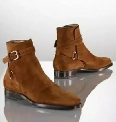 Handmade Men Brown Jodhpurs Ankle Boot, Men Genuine Suede Leather Boots
