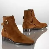 Handmade Men Brown Jodhpurs Ankle Boot, Men Genuine Suede Leather Boots - Thumbnail 4