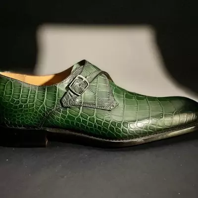 New handmade pure alligator print leather monk strap shoes for men's