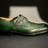 New Handmade Pure Alligator Print Leather Monk Strap Shoes For Men's - Thumbnail 1