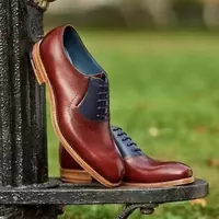 New Pure Handmade Burgundy & Blue Leather Lace up Brogue Shoes for Men's - Thumbnail 1