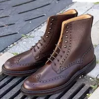 Men's Handmade Brown leather Wingtip Ankle Boots, Dress Formal Boots For Men, - Thumbnail 1
