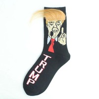 Trump Hair Socks Navy 1 Pair Funny Trump Socks Unisex Socks Novelty President Trump Hair Socks Trump Merchandise Gift - Thumbnail 1