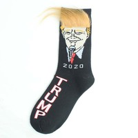 Trump Hair Socks Navy 1 Pair Funny Trump Socks Unisex Socks Novelty President Trump Hair Socks Trump Merchandise Gift - Thumbnail 1