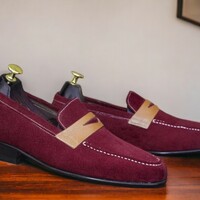 Handmade Men's Burgundy Suede Shoes ,slip on loafer Shoes - Thumbnail 1