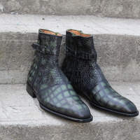 Crafted Leather Bespoke Dress Shoes Green Classic Crocodile/Alligator Jodhpur Buckle Strap Boot - Thumbnail 2