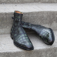Crafted Leather Bespoke Dress Shoes Green Classic Crocodile/Alligator Jodhpur Buckle Strap Boot - Thumbnail 3