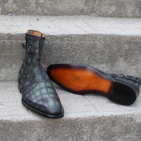 Crafted Leather Bespoke Dress Shoes Green Classic Crocodile/Alligator Jodhpur Buckle Strap Boot - Thumbnail 5