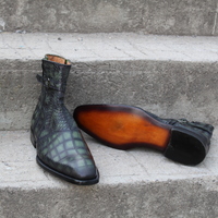 Crafted Leather Bespoke Dress Shoes Green Classic Crocodile/Alligator Jodhpur Buckle Strap Boot - Thumbnail 7