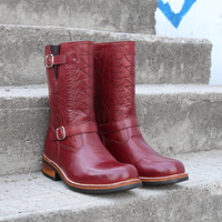 Crafted Leather Custom Made Dress Shoes Burgundy Leather Classic Ankle High Cowboy Boot - Thumbnail 1