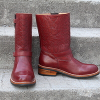 Crafted Leather Custom Made Dress Shoes Burgundy Leather Classic Ankle High Cowboy Boot - Thumbnail 5