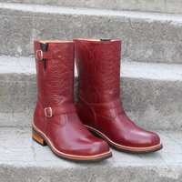 Crafted Leather Custom Made Dress Shoes Burgundy Leather Classic Ankle High Cowboy Boot - Thumbnail 2