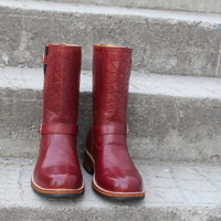 Crafted Leather Custom Made Dress Shoes Burgundy Leather Classic Ankle High Cowboy Boot - Thumbnail 3
